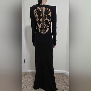 Elegant Black Backless Gown with Floral Lace